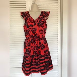 Kensie Women’s Floral Ruffle Sleeve Dress, Red, size XS